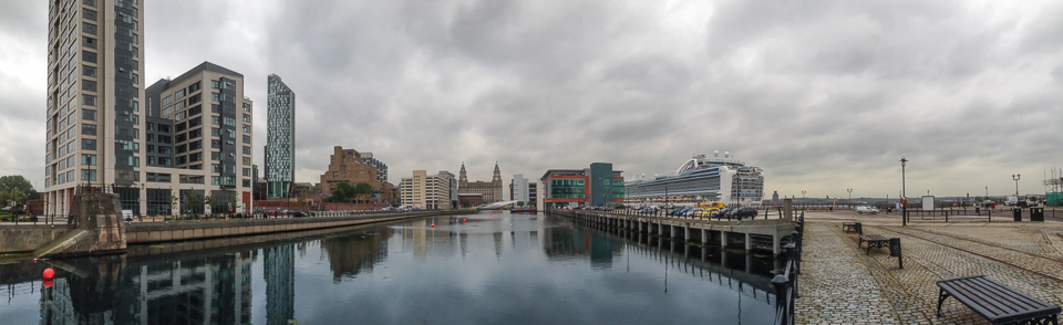 Liverpool waterfront with visiting cruise ship