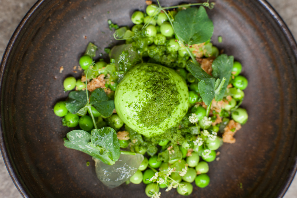 The Dairy dishes, fresh peas, garden mint, celery