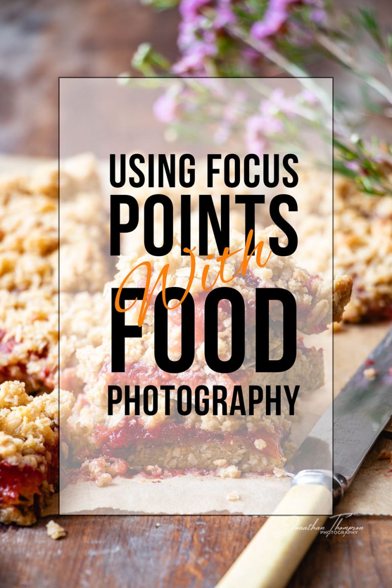 A fruit crumble bar photograph with overlayed text saying Using Focus points With Food Photography